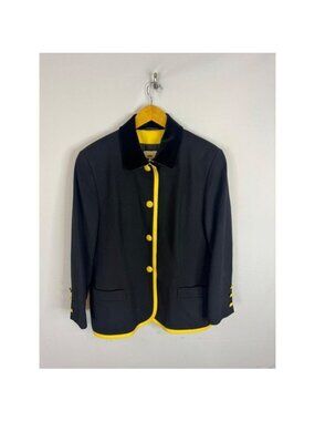 Antonette Vintage Geelong Lambswool Jacket Black Yellow Velvet Collar Germany L